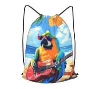 Boltpack A Parrot Playing Guitar Print Drawstring Bags For Yoga Sport Gym, String Backpack Beach Bag Travel Backpack For Men Women Lightweight