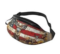BoltPack American Flag Deer Print Fanny Pack for Women Men, with Adjustable Strap, Lightweight Waterproof Waist Bag for Sport Walking Running