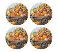 BoltPack Autumn Harvest Print Drinks Round Coaster With Cork Base,Set Of 4 Coasters,Tabletop Protection Mat For Mugs And Cups