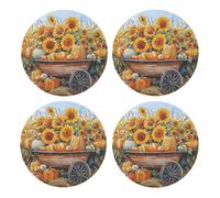 BoltPack Autumn Harvest Print Drinks Round Coaster With Cork Base,Set Of 4 Coasters,Tabletop Protection Mat For Mugs And Cups