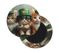 Boltpack Cat St. Patrick'S Day Print Round Stool Chair Covers, Soft Washable Round Bar Stool Cushion Slipcover