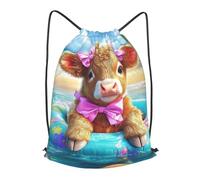 Boltpack Cute Highland Cow Print Drawstring Bags For Yoga Sport Gym, String Backpack Beach Bag Travel Backpack For Men Women Lightweight