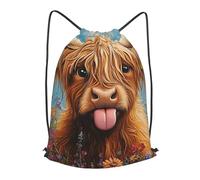 Boltpack Cute Highland Cow Print Drawstring Bags For Yoga Sport Gym, String Backpack Beach Bag Travel Backpack For Men Women Lightweight