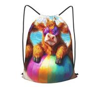 Boltpack Cute Highland Cow Print Drawstring Bags For Yoga Sport Gym, String Backpack Beach Bag Travel Backpack For Men Women Lightweight
