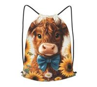 Boltpack Cute Highland Cow Print Drawstring Bags For Yoga Sport Gym, String Backpack Beach Bag Travel Backpack For Men Women Lightweight