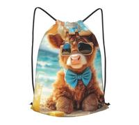 Boltpack Cute Highland Cow Print Drawstring Bags For Yoga Sport Gym, String Backpack Beach Bag Travel Backpack For Men Women Lightweight