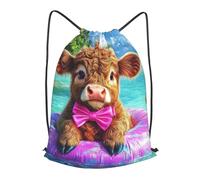 Boltpack Cute Highland Cow Print Drawstring Bags For Yoga Sport Gym, String Backpack Beach Bag Travel Backpack For Men Women Lightweight