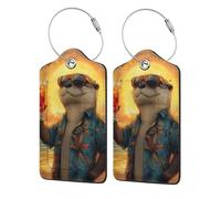 BoltPack Cute Otter Print Luggage Tags with Stainless Steel Loop and Privacy Cover Travel Luggage Accessories