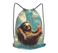 Boltpack Cute Sloth Print Drawstring Bags For Yoga Sport Gym, String Backpack Beach Bag Travel Backpack For Men Women Lightweight