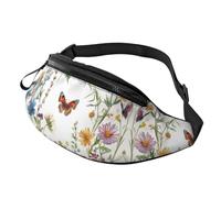BoltPack Flower Butterfly Print Fanny Pack for Women Men, with Adjustable Strap, Lightweight Waterproof Waist Bag for Sport Walking Running