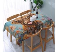 Boltpack Flower Highland Cow Print Tablecloth Decorative Table Cover For Dinner/Party/Picnic/Indoor/Outdoor, 137 X 183 Cm