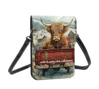 Boltpack Highland Cow In Red Truck Print Crossbody Purse Cell Phone Bags For Women - Leather Cellphone Wallet Bag Coin Purse With Adjustable Shoulder Rope