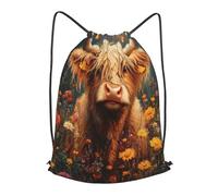 Boltpack Highland Cow Print Drawstring Bags For Yoga Sport Gym, String Backpack Beach Bag Travel Backpack For Men Women Lightweight