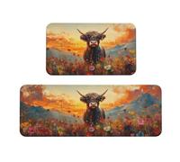 Boltpack Highland Cow Print Kitchen Rugs Set 2 Piece For Home Kitchen Floor Decor Non-Slip Washable (43x120cm+43x75cm)