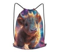Boltpack Highland Cow Starry Sky Print Drawstring Bags For Yoga Sport Gym, String Backpack Beach Bag Travel Backpack For Men Women Lightweight