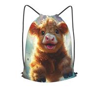 Boltpack Highland Cow Starry Sky Print Drawstring Bags For Yoga Sport Gym, String Backpack Beach Bag Travel Backpack For Men Women Lightweight