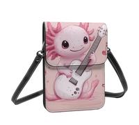 Boltpack Pink Axolotl Guitar Print Crossbody Purse Cell Phone Bags For Women - Leather Cellphone Wallet Bag Coin Purse With Adjustable Shoulder Rope