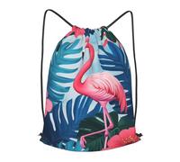 Boltpack Pink Flamingo Print Drawstring Bags For Yoga Sport Gym, String Backpack Beach Bag Travel Backpack For Men Women Lightweight