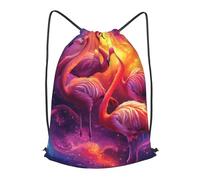 Boltpack Pink Flamingo Print Drawstring Bags For Yoga Sport Gym, String Backpack Beach Bag Travel Backpack For Men Women Lightweight