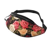 BoltPack Pink Red Roses Floral Print Fanny Pack for Women Men, with Adjustable Strap, Lightweight Waterproof Waist Bag for Sport Walking Running