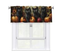 Boltpack Pumpkin Black Cat Print Curtain Valance Short Curtains Decoration For The Home Kitchen Living Room Bathroom 137x46cm