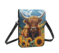 Boltpack Sunflower Highland Cow Print Crossbody Purse Cell Phone Bags For Women - Leather Cellphone Wallet Bag Coin Purse With Adjustable Shoulder Rope