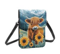 Boltpack Sunflower Highland Cow Print Crossbody Purse Cell Phone Bags For Women - Leather Cellphone Wallet Bag Coin Purse With Adjustable Shoulder Rope