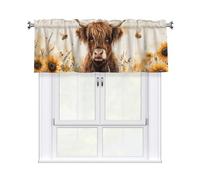 Boltpack Sunflower Highland Cow Print Curtain Valance Short Curtains Decoration For The Home Kitchen Living Room Bathroom 137x46cm