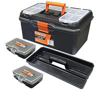BOLTWORK Tool Box 16inch x 1 Plastic Chest Case Organizer with Removable Tray & 2 x 8 Compartment Organizers, 3 pc set Quality Plastic for D.I.Y, Household & Professional Use. 1% Donated to Hospital