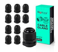 Boltza® Black Nylon Cable Gland - IP68 Waterproof Cable Connector for Electrical Enclosures, Junction Boxes, Outdoor Use - Conduit Gland - 10 Pack (M18)