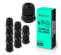 Boltza® Black Nylon Cable Gland - IP68 Waterproof Cable Connector for Electrical Enclosures, Junction Boxes, Outdoor Use - Conduit Gland - 10 Pack (M22)