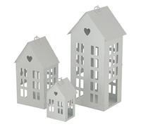 Boltze Alamo 2012950 Lantern Set (3-Piece Lanterns, Stylish Design, Light House, White, without Candles, Decoration for Home, Indoor, Candle Holder)