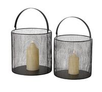Boltze Baska 2025425 Lantern Set of 2 (Black, Decorative Candle Holder, Tea Lights, Candle Holder, Diameter 25-28 cm, Various Heights, Round Shape, Tea Light Holder)