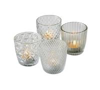 Boltze Marilu 1014419 Lantern Set of 4 (Transparent, Decorative Glasses for Candles/Tea Lights, Candle Holder Diameter 8 cm, Various Patterns, Round Shape, Tea Light Holder) 1014419, Normal
