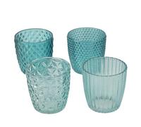 BOLTZE Marilu 2019848 Lantern Set of 4 (Blue, Decorative Glasses for Candles/Tea Lights, Candle Holder Diameter 8 cm, Various Patterns, Round Shape, Tea Light Holder) 2019848, Normal