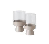 Boltze Pallas 2034703 Lantern (Candlestick Made of Powder-Coated Iron and Clear Glass, Beige, Round, 2-Piece)