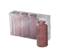 Boltze Panja 2031373 2031373 4-Piece Set Dark Pink/Light Pink Height 14 cm Diameter 6 cm Glass Elegant Vase for Indoor Use Decoration Red Normal