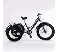 BoluDukNN 24" Mountain Tricycle for Adults, 7 Speed Three Wheel Bicycles, Adult Fat Tire Tricycles,Carbon Steel Frame,Large Basket/Adjustable Seat Green