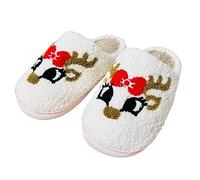 bolukets Christmas Elk Slippers For Women And Men Warm Cozy Fuzzy Fluffy Slippers House Slippers Slip-on Indoor Outdoor Slippers A White Reindeer 40/41, 5.5/6.5 UK