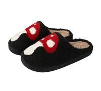 bolukets Fluffy Slippers for Women and Men Warm Plush Cartoon Fuzzy Cushion Slides House Slippers for Indoor and Outdoor Mushroom Black 43-44