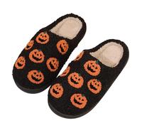 bolukets Halloween Pumpkin Slippers for Women Men Winter Plush Warm Spooky Lantern Slides Fuzzy House Shoes for Indoor Outdoor Orange Small Pumpkin 40-41