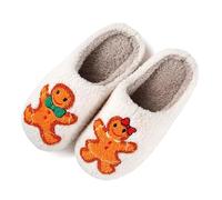 bolukets Halloween Pumpkin Slippers for Womens Mens Winter Plush Warm Spooky Lantern Slides Fuzzy House Shoes for Indoor Outdoor Gingerbread Man 43-44