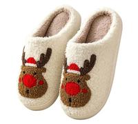 bolukets Reindeer Slippers - Elk Slide Slippers for Women & Men, Soft Plush, Warm Winter, Non-Slip House Shoes, Red, Size 40/41