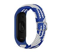 BoLuo Smart Watch Strap compatible for Xiaomi Mi Band 7 / Mi Bnad 6, Nylon Braided stretch Solo Loop Watch Belt, Replacement Bracelet Wristband Strap for Xiaomi Mi Band 7 6 5 4 3 Watch (blue white)