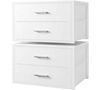 BOLUO Stackable Closet Drawers for Clothes Organizers and Storage Fabric White 2 Drawer Dresser for Bedroom 2 Packs Modern
