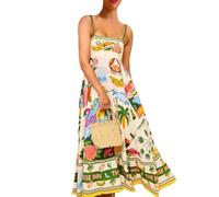 BOLUOBAO Maxi Dresses for Women UK Strappy Floral Boho Dresses for Women UK Square Neck Spaghetti Summer Dresses for Women UK White