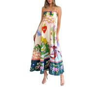BOLUOBAO Maxi Dresses for Women UK Strappy Floral Boho Dresses for Women UK Square Neck Spaghetti Summer Dresses for Women UK Beige