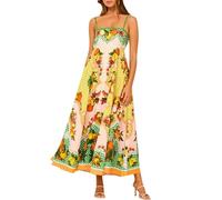 BOLUOBAO Maxi Dresses for Women UK Strappy Floral Boho Dresses for Women UK Square Neck Spaghetti Summer Dresses for Women UK Orange