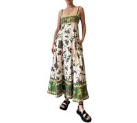 BOLUOBAO Maxi Dresses for Women UK Strappy Floral Boho Dresses for Women UK Square Neck Spaghetti Summer Dresses for Women UK Green