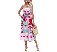 BOLUOBAO Maxi Dresses for Women UK Strappy Floral Boho Dresses for Women UK Square Neck Spaghetti Summer Dresses for Women UK Pink